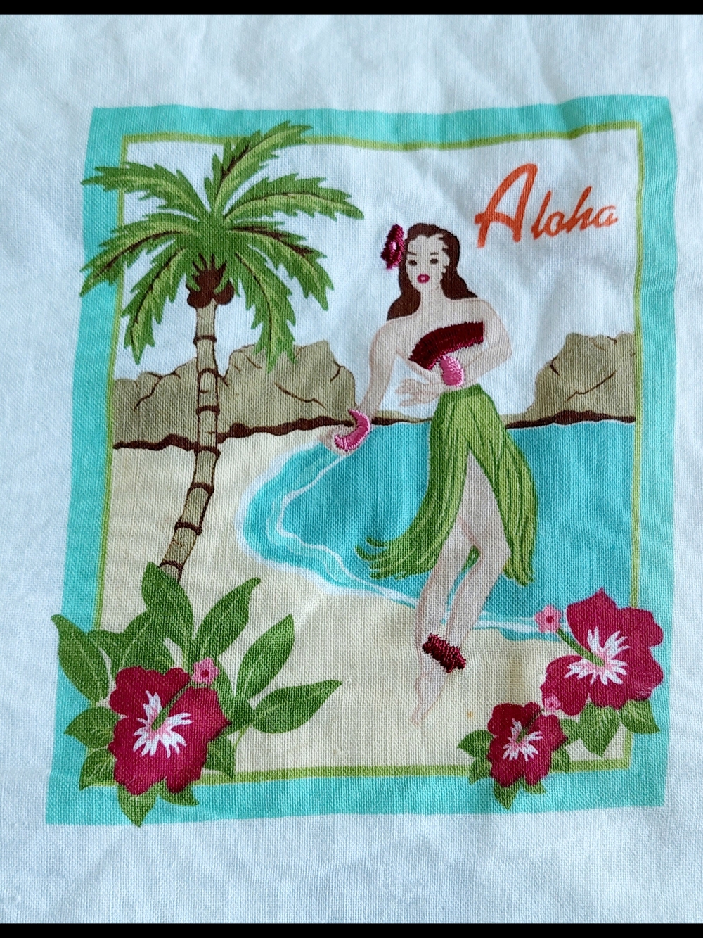 Vintage-style Hula Dancer Cotton Dish Towel, NWOT